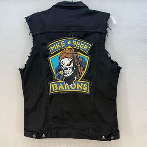 Just No Logo Denim Vest Men's M Black MKE Beer Barons Biker Vest Motorcycle EUC